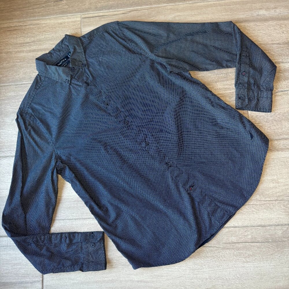 Nautica Slim Fit Men's Navy Dotted Long Sleeve Button Down - Medium